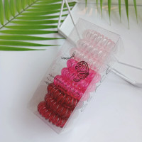 仲夏日记~电话线发圈女 糖果色橡皮筋发圈女无痕高弹发绳韩国发饰|红粉色9只盒装