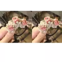 珍珠橡皮筋女扎头绳甜美简约淑女气质韩版森系发绳ins发圈头饰品|森系珍珠花朵发绳粉色2个装