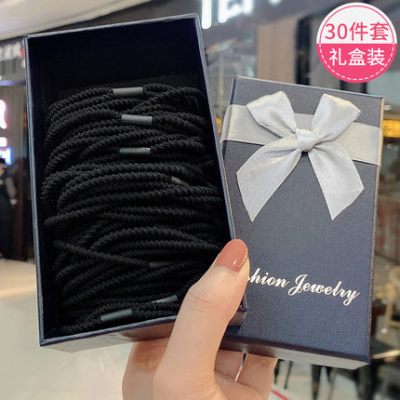 头绳女韩版橡皮筋盒装皮筋发绳简约网红皮套扎头发饰品发圈|7★两股黑色30根[礼盒装]