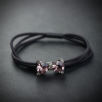 韩国森女系仿水钻水晶蝴蝶结橡皮筋发圈简约韩国发绳头绳小清新|粉色