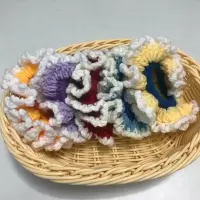 毛线大肠发圈ins手工编织发绳丸子头绳女简约网红皮筋女扎头发饰|紫橘黄蓝卡(五色各1)