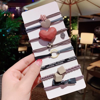 扎头发头绳少女可爱发绳ins网红橡皮筋女扎头简约发圈皮套头饰品|15#格子五角星8件套(收藏送网纱袋)