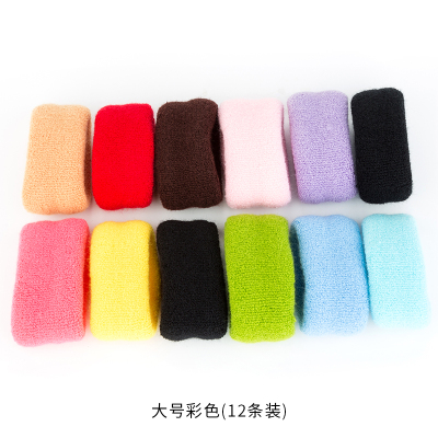 头饰高弹毛巾发圈无接缝加粗加厚皮筋大号扎头发马尾皮套头绳黑色|大号彩色(12条装)