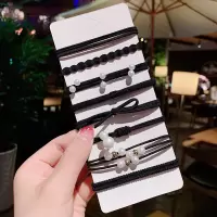 扎头发头绳少女可爱发绳ins网红橡皮筋女扎头简约发圈皮套头饰品|14#黑色珍珠8件套