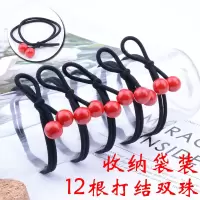 橡皮筋女扎头发绳韩国简约发圈黑色皮套加粗高弹力成人札头绳饰品|玫红色12根打结双珠袋装