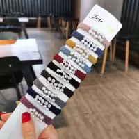 韩国东大门头绳女网红ins丸子头扎头发皮筋发绳皮套发圈简约头饰|深棕色甜美珍珠混色10只