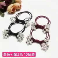 韩国新款珍珠头绳小清新发绳森女系简约发圈头饰扎头发橡皮筋发饰|黑色+酒红色10条装