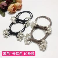 韩国新款珍珠头绳小清新发绳森女系简约发圈头饰扎头发橡皮筋发饰|黑色+卡其色10条装
