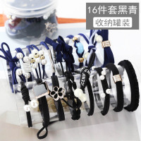 橡皮筋女扎头发头绳头发绳皮套发圈网红ins韩版简约日系气质|16件套黑青/罐装