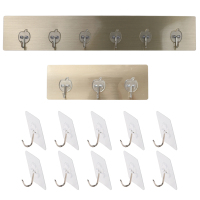 挂钩一排长条粘胶塑料帖墙强力粘钩卫生间横排勾衣家用壁挂式贴钩|6钩+3钩+透明单钩10个