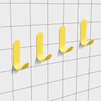 厨房墙壁挂钩免打孔无痕粘钩锅铲汤勺收纳置物架强力承重粘胶挂钩|黄色长款4个装[免钉胶]