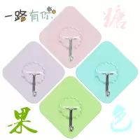 挂钩强力粘胶贴墙壁壁挂承重吸盘厨房挂勾无痕粘贴门后免打孔粘钩|果味糖果色8个不锈钢钩