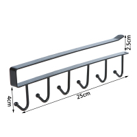 创意无痕铁艺金属厨柜厨房挂钩整理衣柜收纳挂架多功能6连排钩|黑色单个装