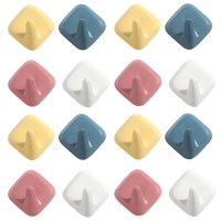 多米诺挂钩免打孔厨房强力粘钩门后挂钩无痕粘胶挂钩壁挂衣服帽钩|多米诺四色各4个(16个装)