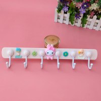 创意可爱卡通挂钩强力粘胶浴室免钉壁挂墙壁无痕粘钩厨房6连排钩|单排六钩(粉美乐蒂)KG