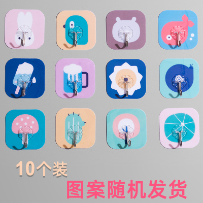 挂钩强力粘胶贴免打孔壁挂墙壁门后挂钩厨房可爱创意粘置物架单个|卡通挂钩10个装