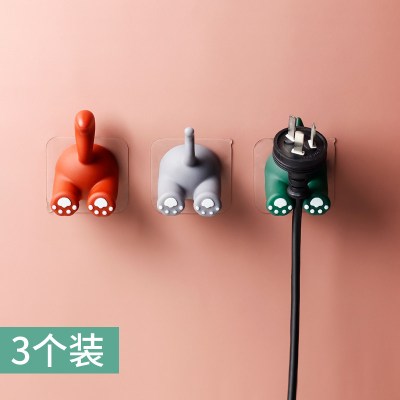 插头固定器墙上插头挂钩收纳厨房插座卡通小免钉电源线壁钩免打孔|混色3个装