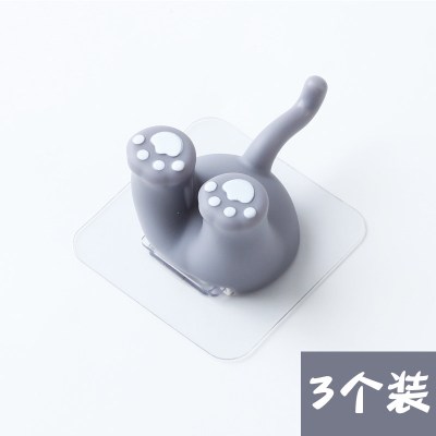 插头固定器墙上插头挂钩收纳厨房插座卡通小免钉电源线壁钩免打孔|猫咪3个装