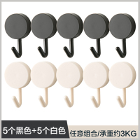 挂钩强力粘胶贴墙壁壁挂承重吸盘厨房挂勾子无痕钉门后免打孔粘钩|5黑色+5白色款