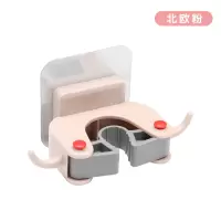 免打孔拖把挂钩强力粘胶卫生间挂拖把架壁挂墙上拖布拖把夹神器hm|北欧粉-1个装