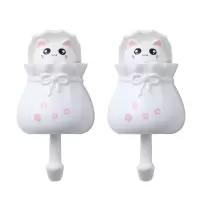 猫咪创意挂钩强力粘胶厨房可爱免打孔宿舍少女门口卡通钥匙扣粘钩|[2个装:白色]