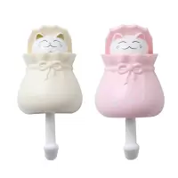 猫咪创意挂钩强力粘胶厨房可爱免打孔宿舍少女门口卡通钥匙扣粘钩|【2个装：1黄+1粉】