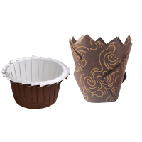 纸杯蛋糕杯子 耐高温卷边马芬杯烘焙模具戚风蛋糕防油纸纸托50个|花边杯+郁金香各100个（啡金纹