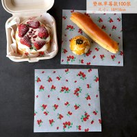 隔油托盘纸汉堡纸面包吸油纸三明治包装纸烘焙餐盘蛋糕便当盒|小号正方18cm草莓垫纸100张(不耐高温不可放进烤箱)