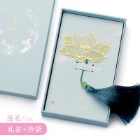 精致镂空创意铜金属叶脉书签故宫文创小礼品古典中国风荷花学生用简约精美可爱古风老师教师节定制刻字 [莲花]礼盒+拎袋