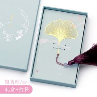 精致镂空创意铜金属叶脉书签故宫文创小礼品古典中国风荷花学生用简约精美可爱古风老师教师节定制刻字 [银杏叶]礼盒+拎袋