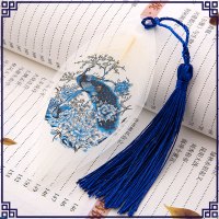 叶脉书签创意复古典中国风学生用小清新古风毕业树叶流苏文艺 20.蓝色孔雀