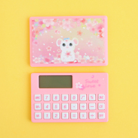 韩国文具迷你薄卡片式太阳能可爱学生财务计算器创意便携小计算机|香槟色绯樱鼠3电池款