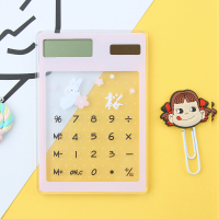 创意太阳能迷你学生计算器可爱卡通便携触摸透明卡片式小计算机|酒红色粉底桜