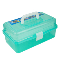 美术工具箱文具盒手提三层透明塑料毛笔书法国画收纳盒箱子大容量有盖整理储藏盒手提式美术工具收纳箱