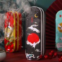 中国风复古笔袋女简约古风仙鹤大容量pu双层笔盒ins潮创意初中小学生文具盒儿童少女心可爱铅笔盒男孩文具袋