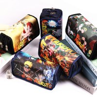 火影忍者笔袋四层密码锁男孩笔袋学生文具盒帆布大容量铅笔盒网红