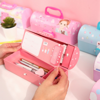 手提密码文具盒女三层小学生创意多功能铅笔盒大容量可爱笔袋男儿童带密码锁新款式多层小清新公主幼儿园