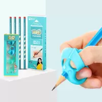 握笔器矫正器小学生幼儿园笔套铅笔保护套宝宝|2件套-索菲蓝(M371二阶握笔器4只+细杆HB洞洞笔16支)