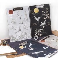 a4夹板文具学生用文件夹字古风仙鹤写字板小清新收纳考试档案资料办公用品垫板