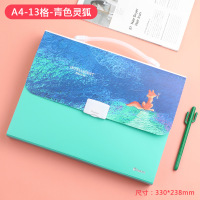 文件夹多层插页资料册a4卷子收纳盒学生分类资料册试卷袋票据整理神器档案夹透明书夹子小清新办公用品风琴包|狐狸款/绿色