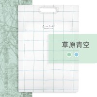 日本格子竖款风琴包a4手提多层文件袋科目分类文件夹便携试卷收纳袋资料夹同款|草原青空[蓝绿]
