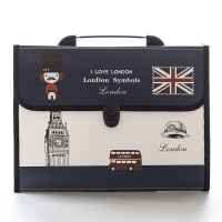 a4风琴文件夹多层装卷子文件放资料的试卷收纳袋学生用小清新手提式风琴包儿童塑料韩版女大容|英伦风/B款蓝色大本钟/12格