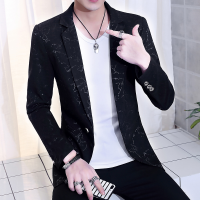 潮牌2020春夏新款时尚休闲小西装男韩版印花外套青年夜店个性西服