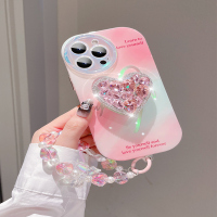 莱圳发 粉色爱心支架适用苹果14Promax手机壳镭射iPhone13Pr硅胶11手链12