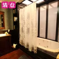 北欧防水浴帘套装免打孔浴杆加厚卫生间浴室隔断送挂钩环白色 三维工匠