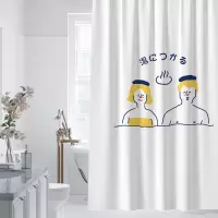 家用日式浴帘套装防水卫生间隔断遮光窗帘免打孔加厚不透布帘 三维工匠