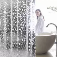 浴室浴帘隔断帘加厚挂帘套装免打孔浴罩半透明卫生间防水帘 三维工匠