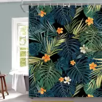 美式绿植浴帘浴室防水布隔断帘加厚不透明干湿分离套装免打孔北欧 三维工匠