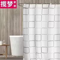 防水加厚浴帘杆套装免打孔 浴帘布卫生间隔断帘防水帘大方块 三维工匠