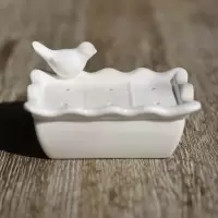 美式陶瓷小鸟肥皂盒沥水双层家居用浴室沥水带盖皂托盒 三维工匠